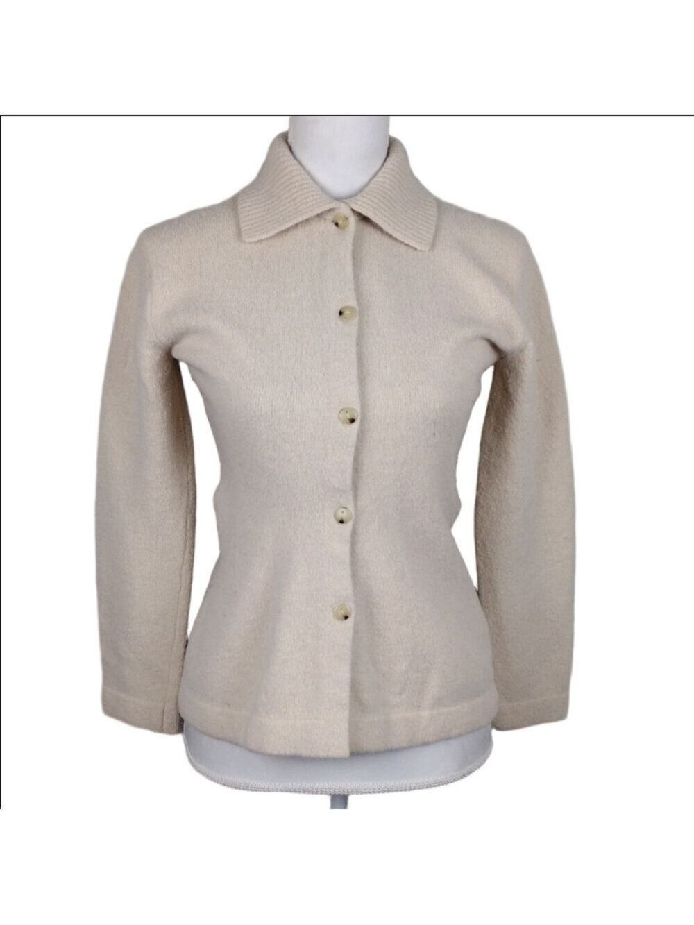 Vince Wool Cashmere Blend Cream Collared Long Sleeves Button Up Cardigan Sweater